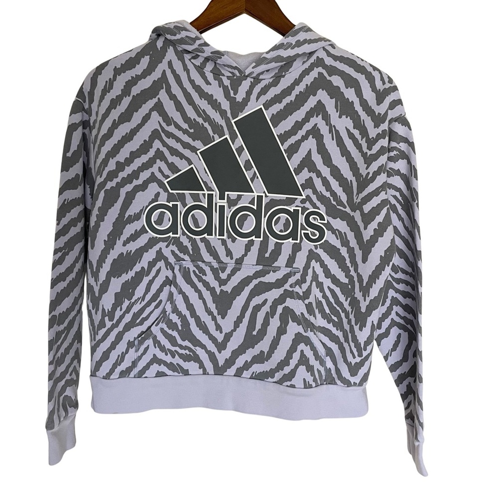 Adidas Allover Print Hoodie Sweatshirt Purple Zebra Stripes - Girl’s Large 14